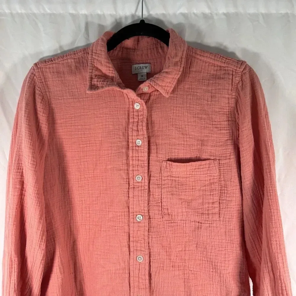 J Crew Blouse Women's Medium Pink Button Up Long Sleeve 100% Cotton Top